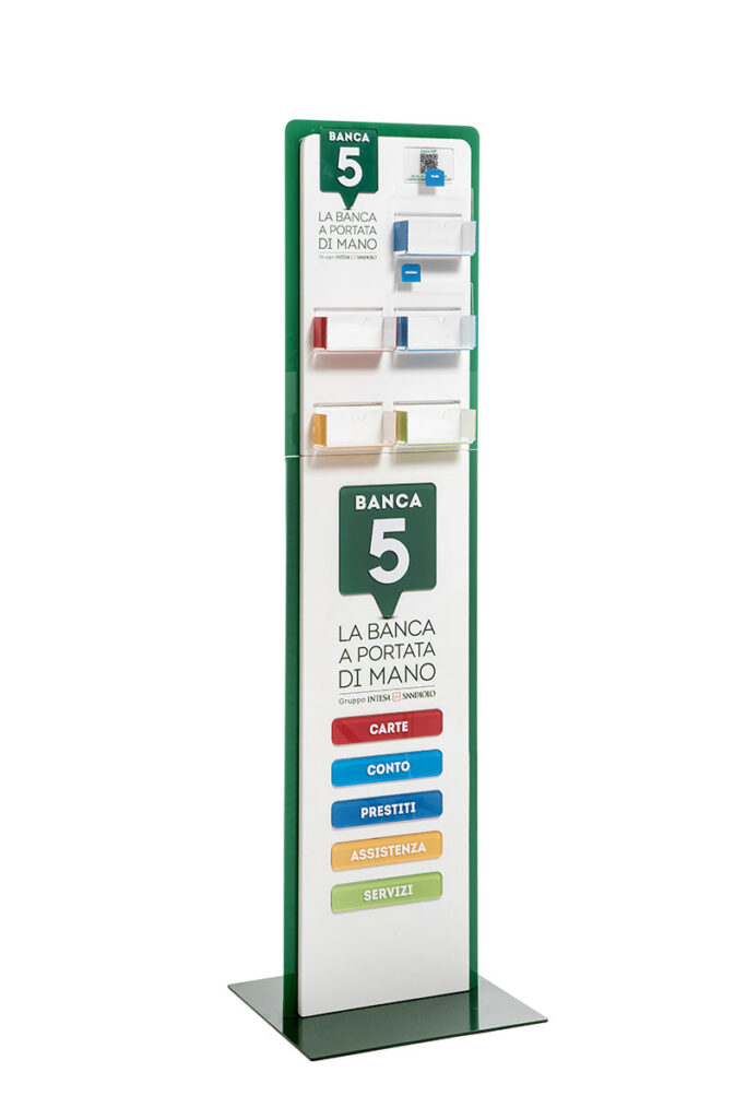 Banca Intesa San Paolo, Espositore Comunicazione - PMMA, Plexiglas e Legno